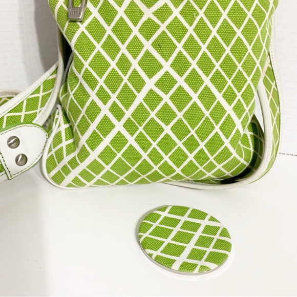 Angela Adams Lime Green Cotton Canvas with Leather Trims Crossbody Bag Lined🟢🟡 - Picture 6 of 14